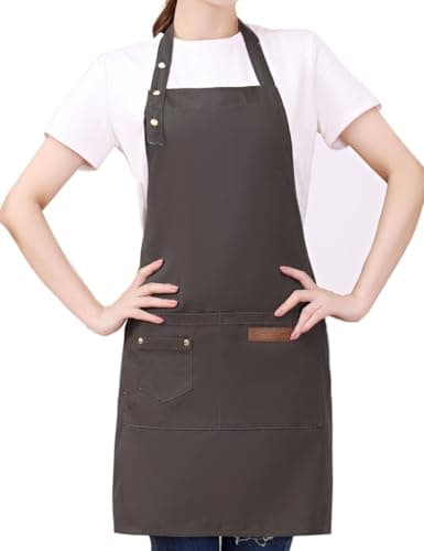 YIUJEFDA Apron For Women With Pockets- Adjustable Waterproof Canvas Bib Aprons for Waiter Server Kitchen Cooking Chef Baking Painting