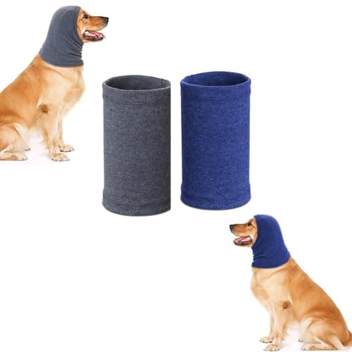 Quiet Ears for Dogs, Rbenxia 2 Piece Grey Dog Ear Cover Hoodies Dog's Ear Muffs Headband Noise Ear Protection Warm Winter Ear Scarf for Dogs (Grey＆Blue, Small)