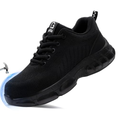 TANIELD Steel Toe Shoes for Women Men Safety Work Shoes Black
