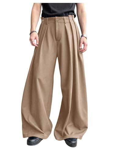Verdusa Men's Baggy Dress Pants Wide Leg Pleated Barrel Pants with Pockets Light Brown Medium
