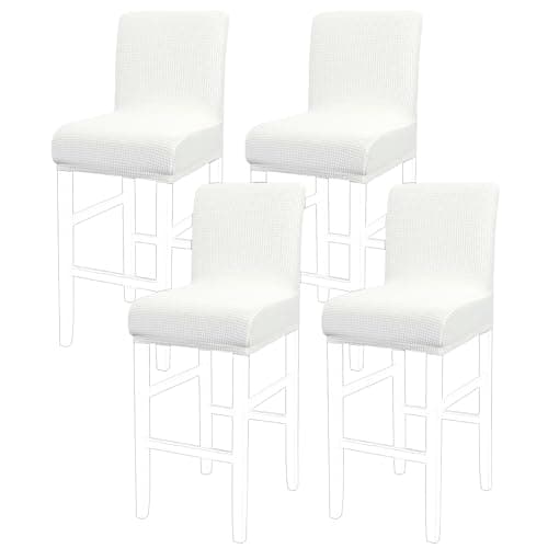 PiccoCasa Stretch Bar Stool Covers, Pub Counter Height Side Chair Covers with Square Lattice Snow White 4Pcs