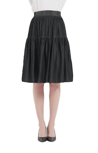 Tronjori Womens A Line Lightweight Tencel Tiered Short Skirt Knee Length (XXL, Black)