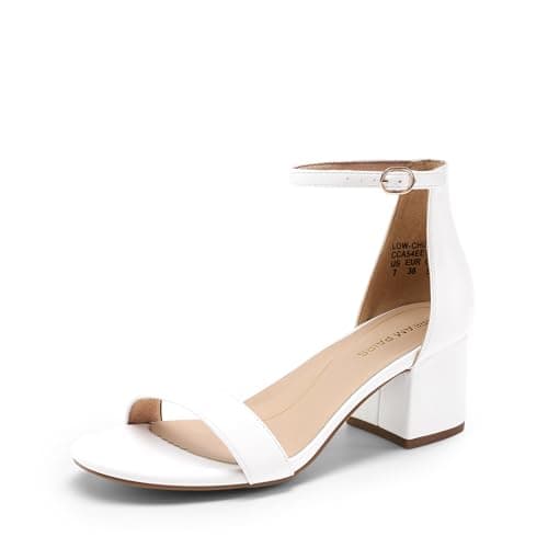 DREAM PAIRS Womens Low-Chunk Low Heel Pump Sandal,Size 5,White/Pu,LOW-CHUNK