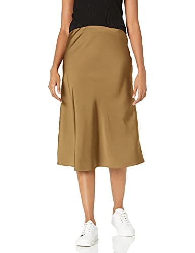 The Drop Women's Maya Silky Slip Skirt Skirt, Dark Olive, L