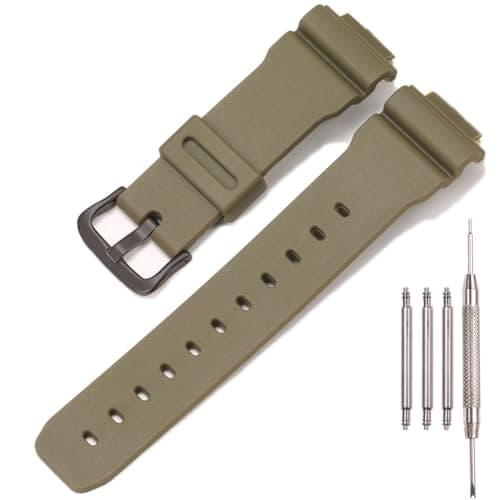 XBDSW Resin Sport Watch Replacement band Compatible with G-Shock DW9052 DW6900 DW-004C watch strap 16mm-25mm lug Rubber Watch accessories (Army Green)
