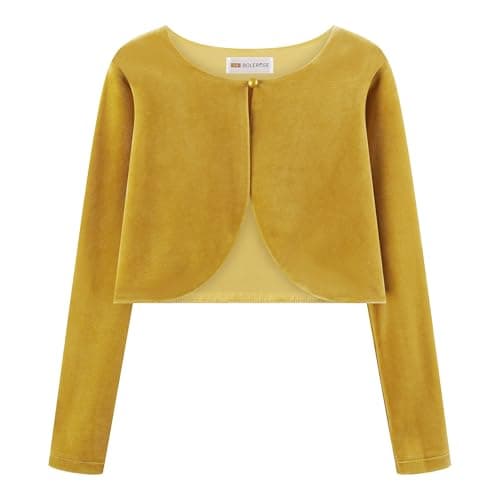 BOLEROSE Girls Velvet Long Sleeve Bolero, Gold, 13-14 Years