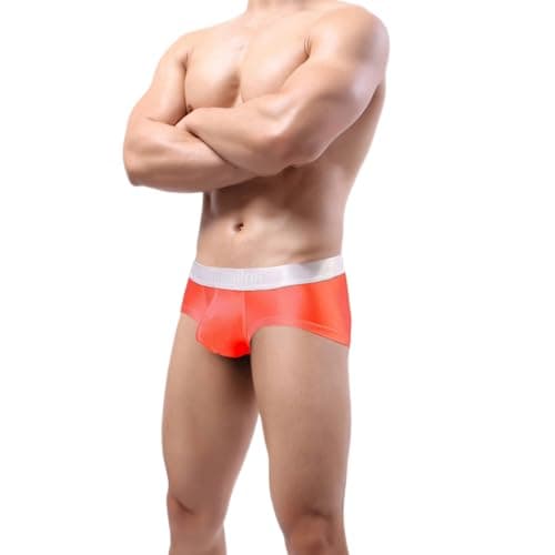 ZONBAILON Mens Sexy Ice Silk Boxer Briefs Underwear Low Rise Bulge Enhancing Pouch Trunks Orange 3XL