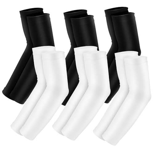 Luwint 6 Pairs Arm Sleeves for Men Women, UPF 50+ Sun Protection Cooling Compression Sleeves, Breathable Workout Sports Arm Covers for Running Golf Cycling Tattoo Cover (3 Black 3 White)