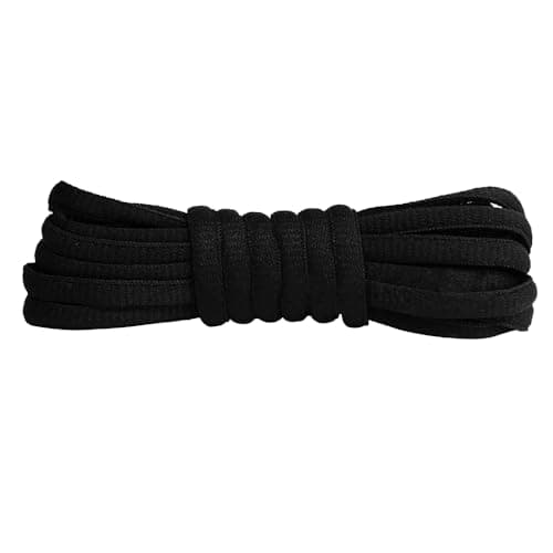PLumeLux Oval Shoe laces 1/4" Half Round Shoelaces for Athletic Running Shoes Sneakers Shoestrings Replacement for Men Women Kids Black 47 Inch
