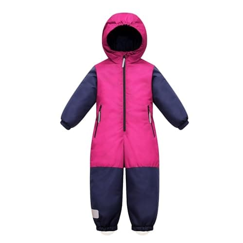 Owntop Snow Suits for Girls, One Piece Snowsuit Kids Waterproof, Winter Jacket with Hood for Snowboarding Skiing (Red, 110)