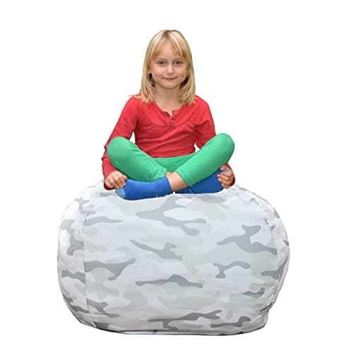 Bean Bag Chair for Kids - Stuffed Animal Toy Storage Cover with zipper - Grey Camo X-Large - Toddlers, Teens, Boys, Girls - Playroom, Bedroom Decor