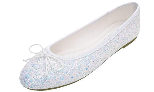 FEVERSOLE Women's Sparkle Memory Foam Cushioned Colorful Shiny Ballet Flats Glitter Multi White Size 9.5 M US