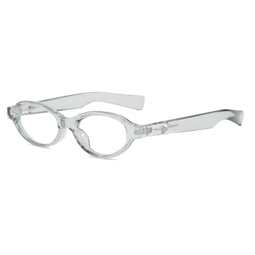 SUNBSR Retro Small Oval Blue Light Glasses for Women Men Thick Frame Eyeglasses Black Nerd Glasses (Clear Gray)