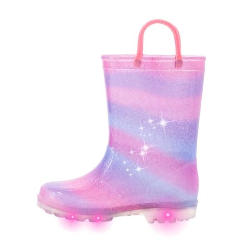 Kids Light Up Rain Boots for Girls, Pink/Purple/Blue, Toddler Size 8