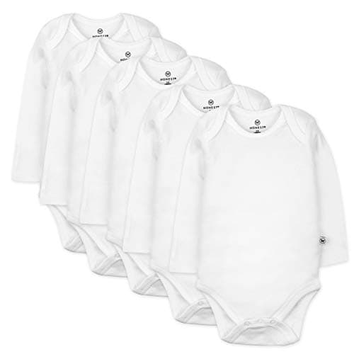 HonestBaby 5-pack Long Sleeve Bodysuits One-piece for Infant Baby Boys, Bright White, 24 Months