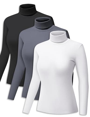 ZUTY 3 Pack Turtleneck Long Sleeve Shirts Thermal Underwear for Women Long Johns Winter Clothes Warm Base Layer Tops Black-White-Grey XXL