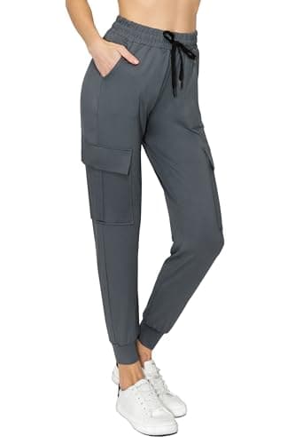 ALWAYS Cargo Jogger Pants for Women, High Waisted Sweatpants with Pockets, Super Soft Casual Lounge Pants for Athletic Yoga & Gym, Cotton Drawstring Trousers, Charcoal 2 S