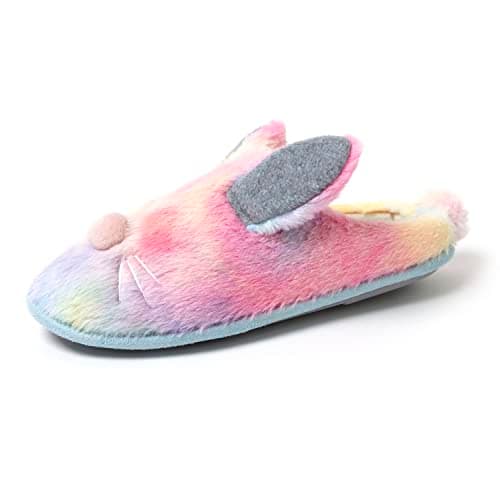 Dearfoams Easter Basket Stuffers Gifts for Kids Family Matching Fuzzy Bunny Slippers, Adult Bunny, X-Small