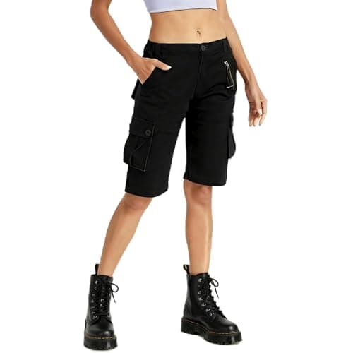 OCHENTA Women's Casual Shorts Cargo Military Style 6 Pockets Work Outdoor Summer Shorts Black 6