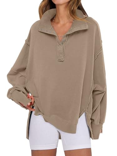 ANRABESS Sweatshirt for Women Oversized Casual Fall Henley Pullover Top