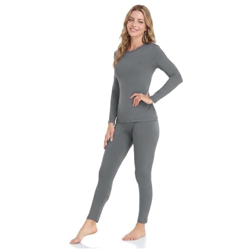 WEERTI Thermal Underwear for Women Long Johns with Fleece Lined Base Layer Women Cold Weather Top Bottom-Grey XXS