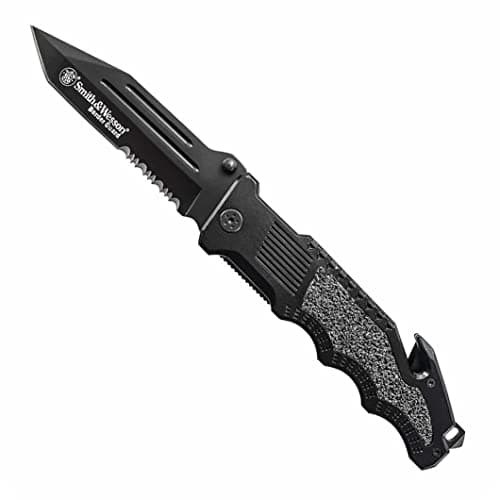 Smith & Wesson Border Guard SWBG6TS 10.1in S.S. Folding Knife with 4.2in Serrated Tanto Blade and G-10 Handle for Outdoor, Tactical, Survival and EDC