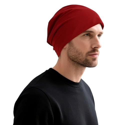 DOCILA Slouchy Red Beanie for Men Women Lightweight Cotton Hip Hop Skull Cap Cozy Daily Sleeping Chemo Headwear Stocking Hat