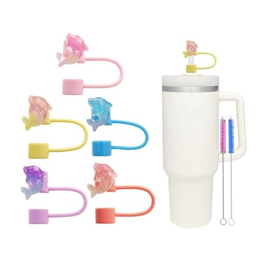 Qingonese Reusable 10mm Silicone Straw Topper for Stanley Cup-Dolphin