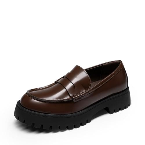 DREAM PAIRS Loafers for Women Platform Chunky Penny Loafer Lug Sole Comfortable Slip On Dressy Casual Work Business Office Shoes,Size 8,Brown,SDLS26006W