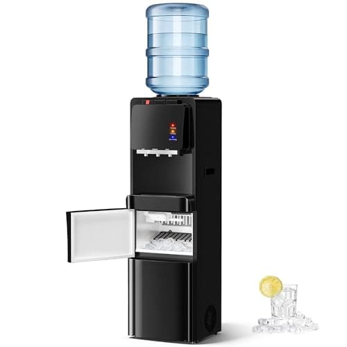 Tehanld Water Dispenser with Ice Maker, 4-in-1 Top Loading Water Cooler with Hot, Cold & Room Temp Water, 35lbs/Day Fast Ice Making, Child Safety Lock, Fits 2-5 Gallon Bottles for Home & Office