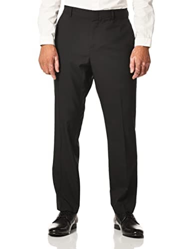 Perry Ellis Portfolio Very Slim Men's Dress Pants, Stretch Non-iron Fabric, Flat Front, Soft and Durable Slacks for Men, Black, 38W x 32L