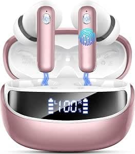 Wireless Earbuds, Bluetooth 5.4 Headphones, in-Ear Earphones with 4 ENC Mics Deep Bass Stereo, 40H Playtime LED Display Mini Charging Case Ear Buds, IP7 Waterproof Wireless Headphones for Android iOS