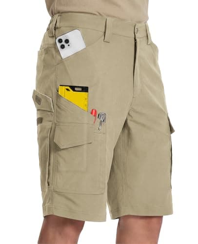 Moosehill Mens Work Shorts: Cargo Breathable Quick Dry (Light Khaki, 50)