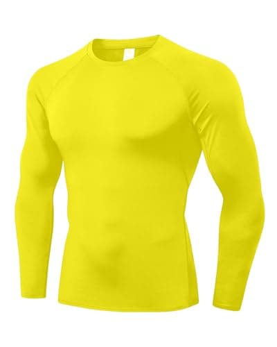 LWISMIL Gold Compression Long Sleeve Shirt Men Workout Gym T Shirt Athletic Running Quick Dry Tops Cool Dry Base Layer Undershirts