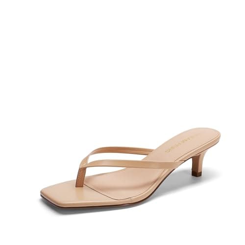DREAM PAIRS Kitten Heels for Women Flip Flop Low Heels Square Open Toe Sandals Thong 1.97 Inch Heeled Sandals for Summer Vocation,Size 6.5,Nude,SDHS25001W