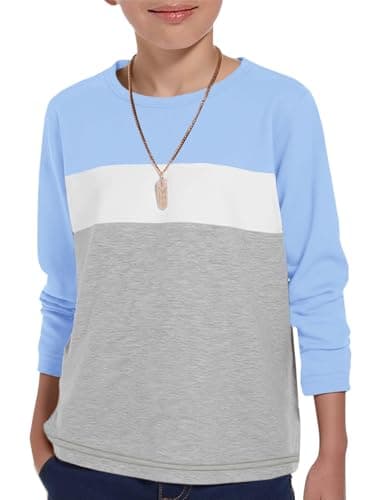 ZDC Kids Boys Long Sleeve T-Shirts Color Block Crewneck Fashion Basic Tee Tops 5-14 Years Blue