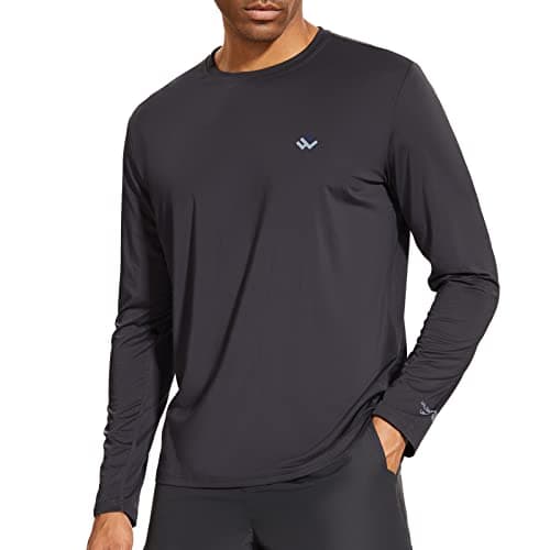 Men’s UPF 50+ Lightweight Long Sleeve Casual T-Shirt Quick Dry UV Sun Protection for Outdoor Beach Hiking Fishing Exercise Dark Grey