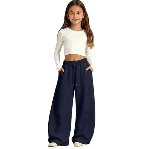 Girls Sweatpants Baggy Wide Leg Sweat Pants Open Bottom Barrel Pants