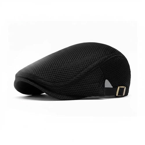 PTDTSHOU Mens Mesh Newsboy Hat Breathable Summer Flat Cap Beret Gatsby Ivy Driving Hat Adjustable Golf Cap Black