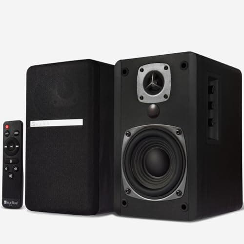 SINGING WOOD BT27 Active Powered Bluetooth Bookshelf Speakers - 60W RMS Studio Monitor Speakers for PC, TV, Turntable - High Fidelity Wooden Enclosure with Remote Control - Black