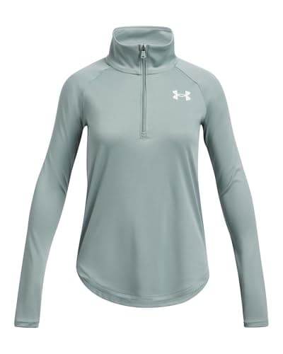 Under Armour Girls Tech Graphic Half Zip Hoodie, (348) Silica Green / / Metallic Silver, Small