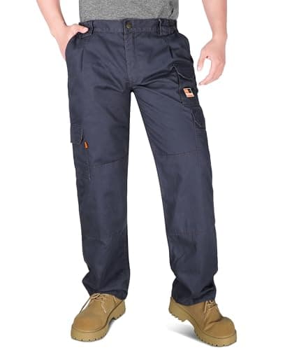 KONRECO FR Pants for Men Cargo Pockets Flame Resistant 7.5oz 100% Cotton Elastic Waist Work Pants Dark Grey