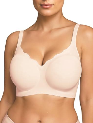 Soft Intention Scalloped Wireless Bras for Women No Underwire Supportive Wireless Push Up Full Coverage