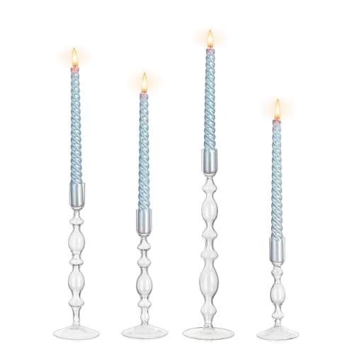 Glasseam Glass Tapered Candlestick Holders, 4Pcs Tall Taper for Table Decor