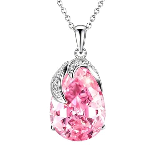 VONSSY Oval Gemstone Pendant Necklace Ruby Emerald Sapphire Teardrop Crystal Birthstone 18K Platinum Gold Plated Chain Jewelry Gift for Women Mother Wife Girlfriend