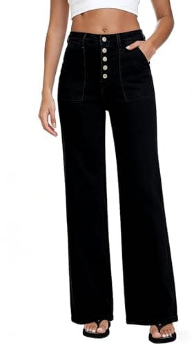 MARIASHA Wide Leg Jeans for Women Straight Leg Stretchy Denim Trousers High Waisted Jean Pants