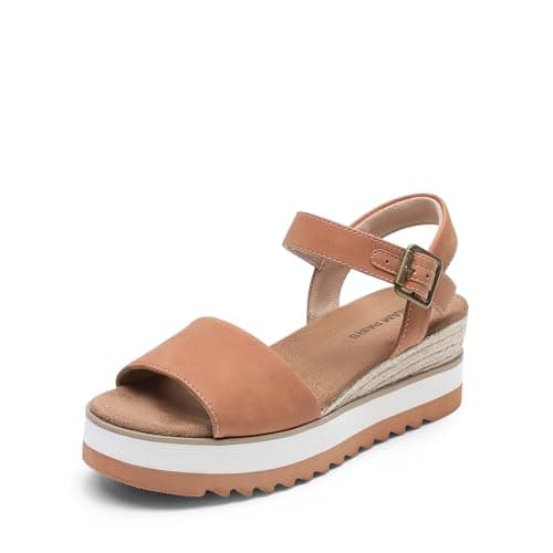 DREAM PAIRS Women's Open Toe Buckle Ankle Strap Espadrille Platform Wedge Sandals,Size 6,Tan,DWUMPS2504