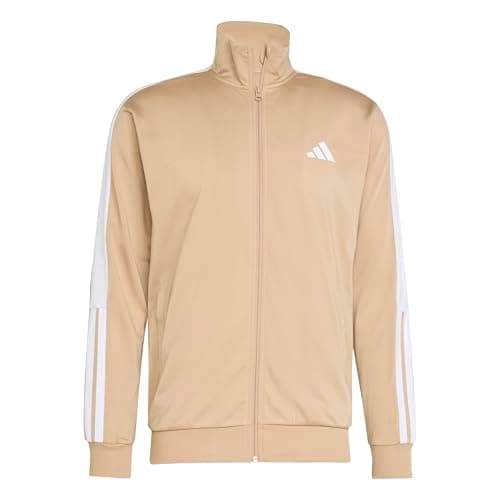 adidas Men's 3-Stripes Tricot Colorblock Track Top, Warm Sandstone/White, Large