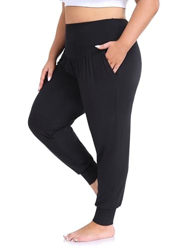 ZERDOCEAN Women's Plus Size Yoga Joggers Pants Casual Comfy Lounge Pants Black 4X