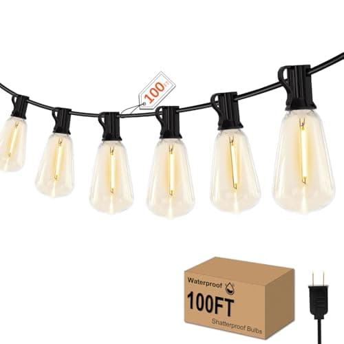 GHUSTAR 100FT LED Outdoor String Llights – Patio Lights Outdoor Waterproof for Outside – 2700K Vintage Edison Bulb String Light – Shatterproof Hanging Light for Cafe Porch Deck